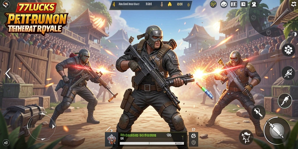 Tampilan gameplay seru dalam pertempuran Battle Royale di 77LUCKS.