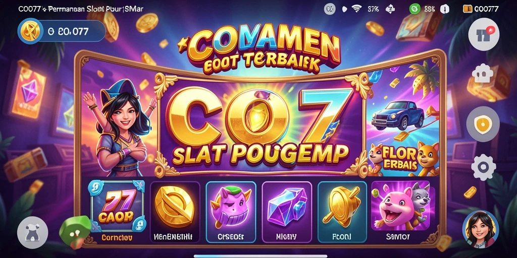 Screenshot gameplay COO77 menampilkan gulungan slot yang berputar dan animasi menarik.