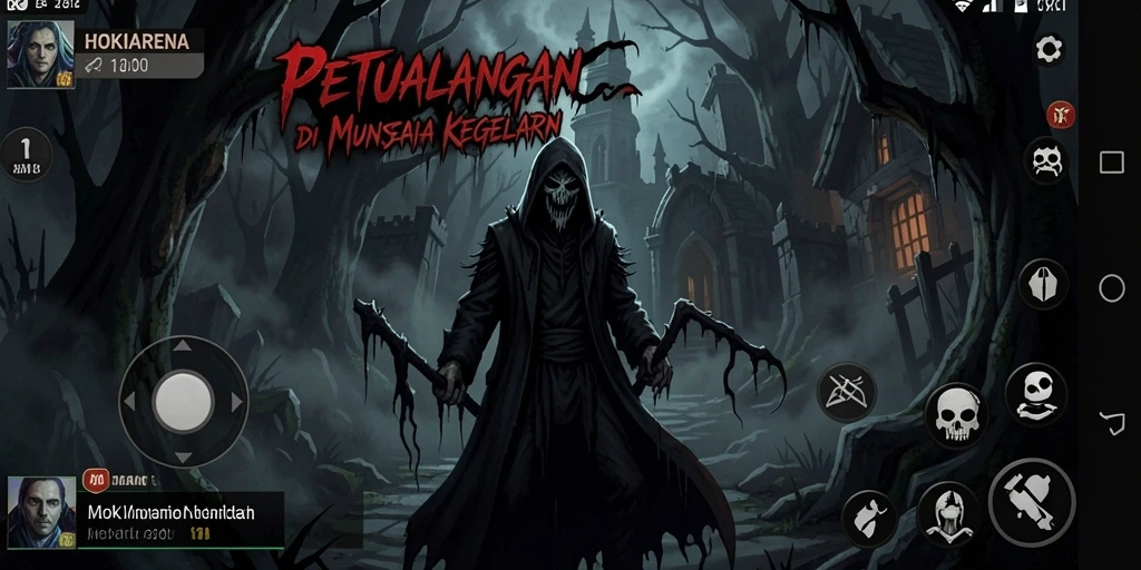 Gameplay seram HOKIARENA dengan suasana kegelapan mencekam.