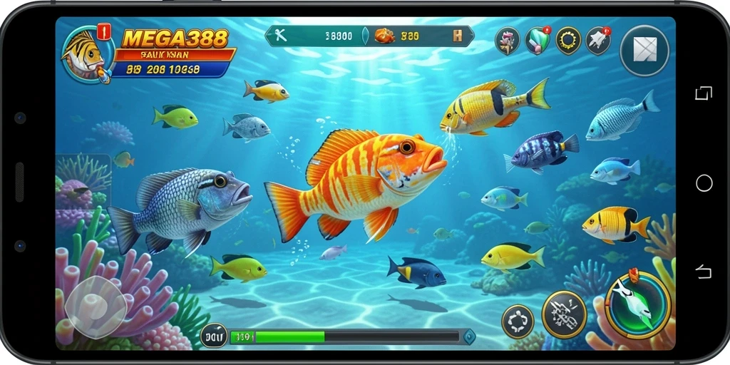 Tampilan gameplay seru di MEGA388 dengan grafis Tembak Ikan yang memukau.
