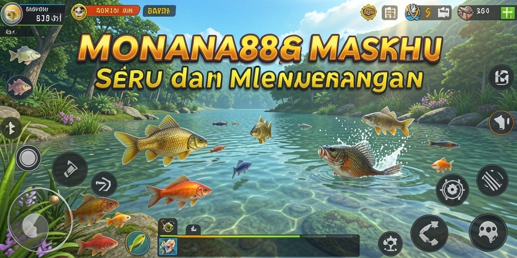 Tampilan gameplay <strong>MONTANA88</strong> saat menangkap ikan di sungai yang indah.