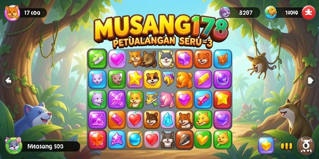 Tangkapan layar gameplay MUSANG178 yang menunjukkan keseruan mencocokkan barang.