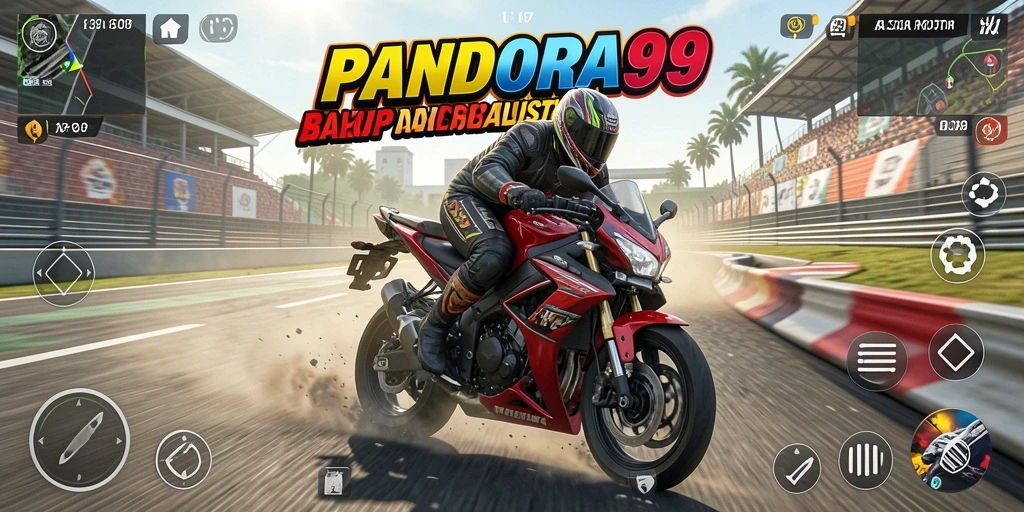 Tampilan gameplay seru PANDORA99 dengan aksi balap motor yang mendebarkan.