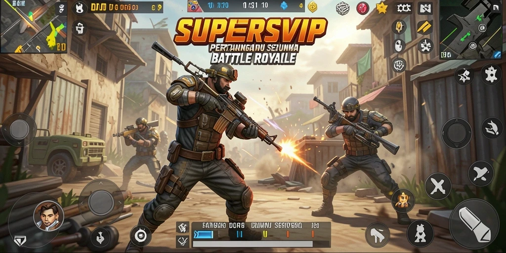 Tampilan gameplay menarik dari SUPERSVIP dalam pertarungan Battle Royale.