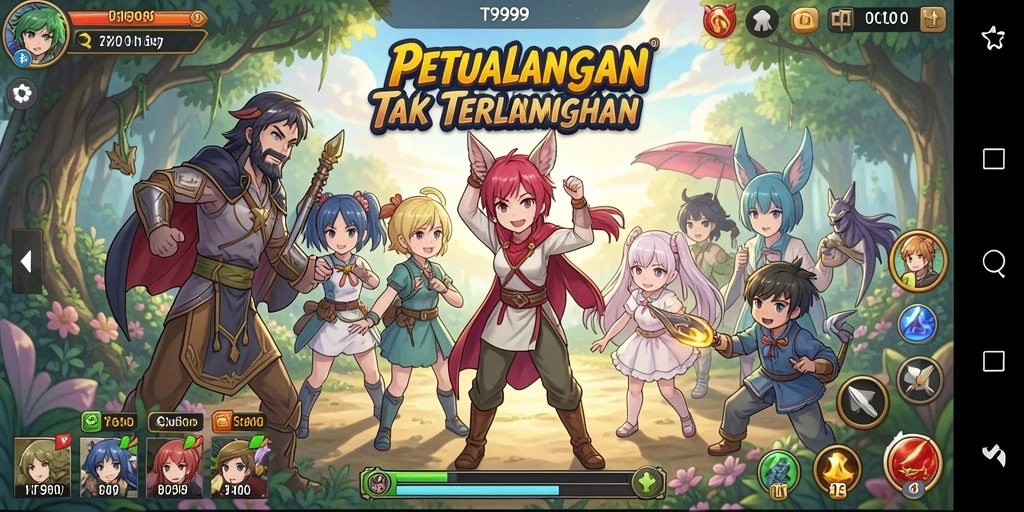 Tampilan gameplay T9999 yang penuh warna dan dinamis.