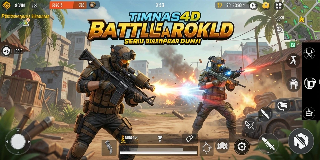 Tangkapan layar permainan TIMNAS4D menampilkan aksi pertempuran intens dalam mode Battle Royale.